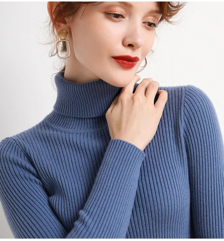 Heliar Women Fall Turtleneck Sweater Knitted Soft Pullovers Cashmere