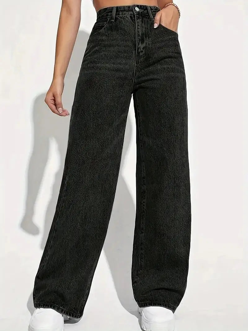 Wide-legged  High-waisted Straight Tube, Thin and Drape Jeans