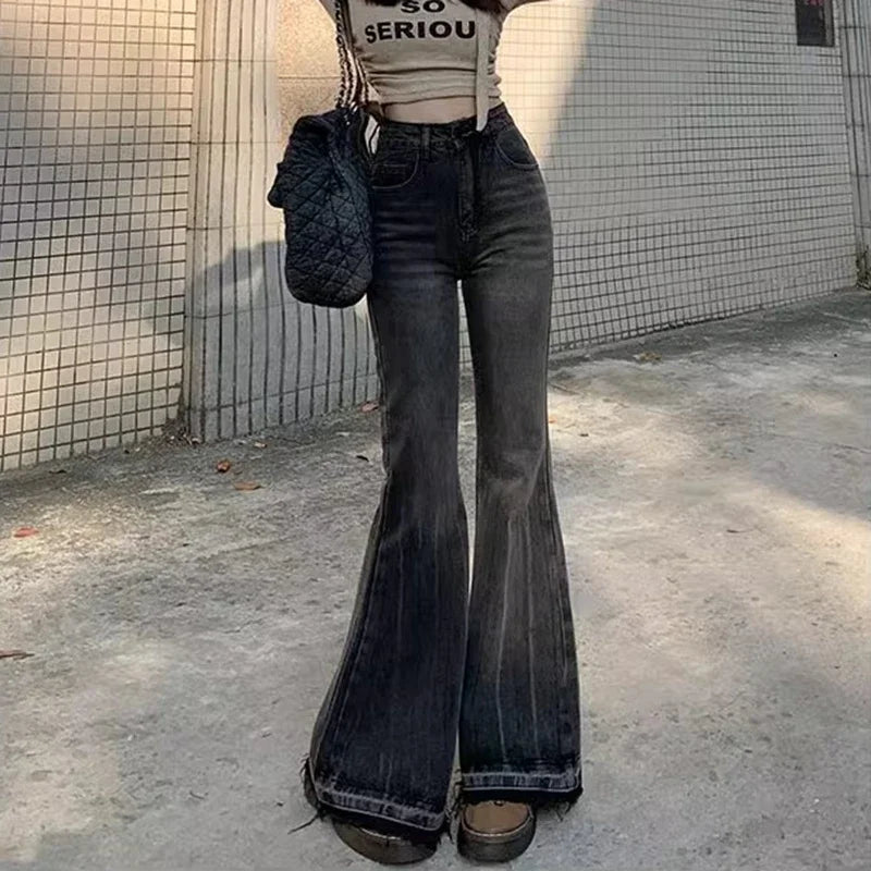 Woman High Waist Vintage Casual Flare Jeans