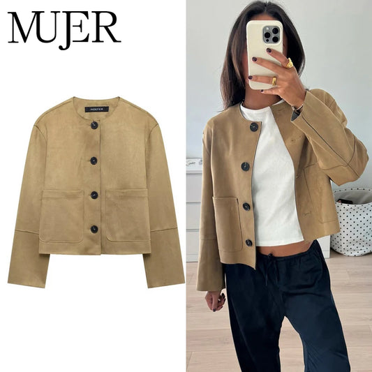 MUJER 2025 Suede Jacket Women Varsity Bomber Jackets