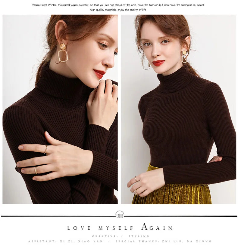 Heliar Women Fall Turtleneck Sweater Knitted Soft Pullovers Cashmere
