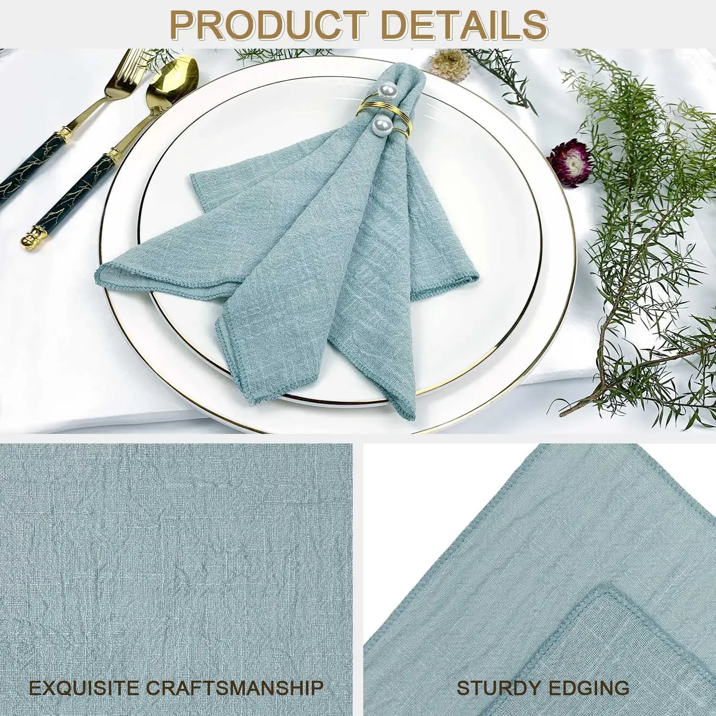 Set of 6 Cotton Cloth Napkins Gauze Sage Green 30x30cm