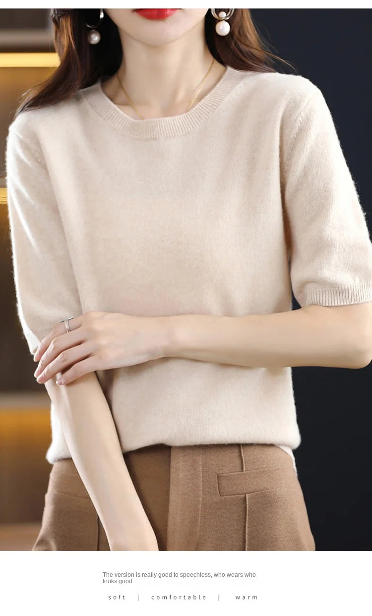 Merino Wool Short Sleeved Women's Sweater