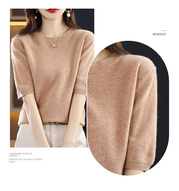 Merino Wool Short Sleeved Women's Sweater