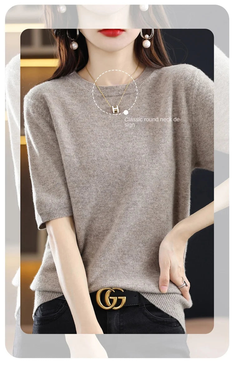 Merino Wool Short Sleeved Women's Sweater