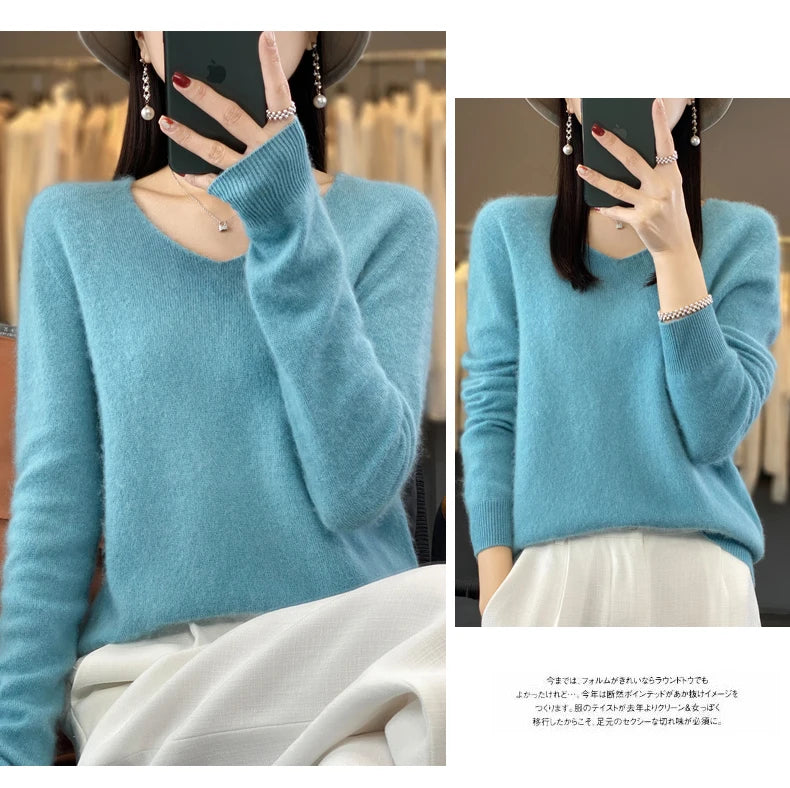 Merino Pure Wool V-neck Autumn And Winter Pullover Sweater
