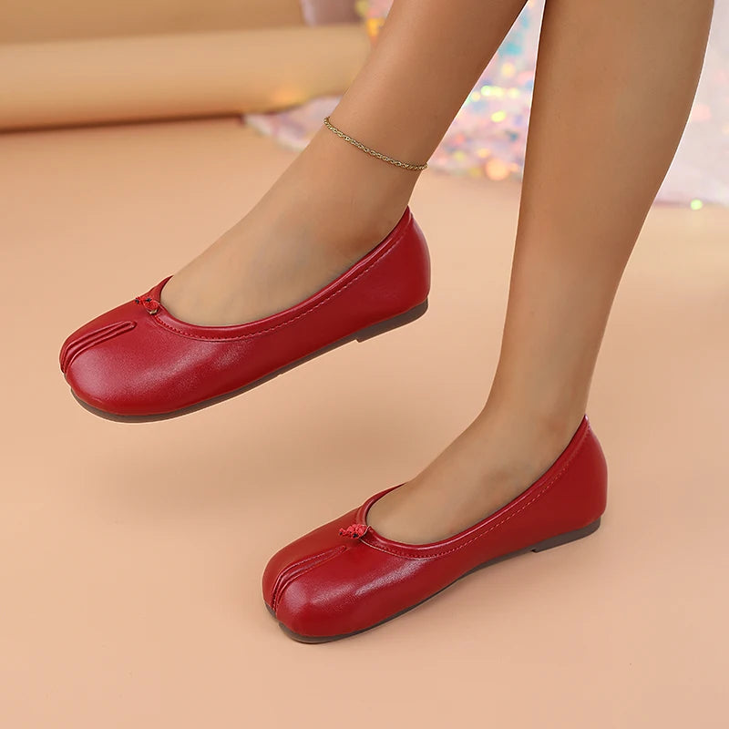 2025 Women's Leather Toe Separator Loafers Flat