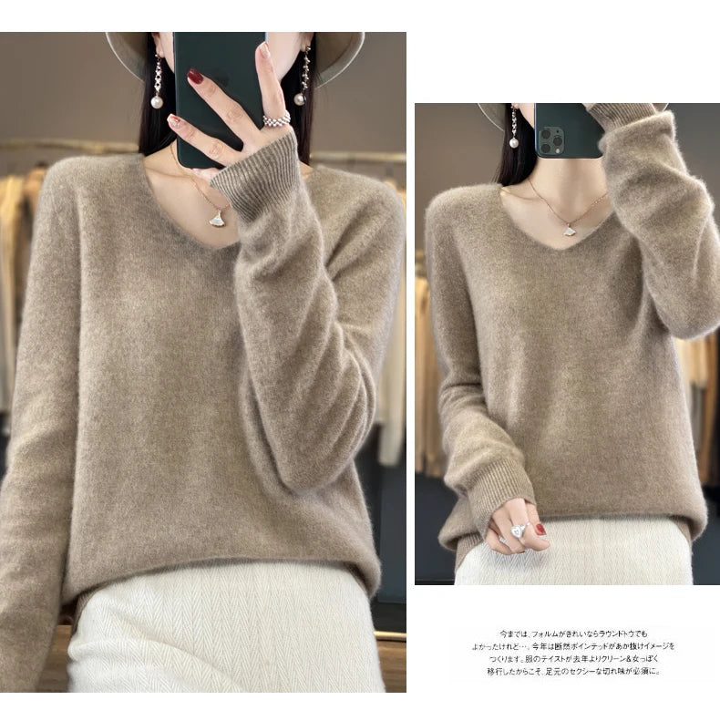 Merino Pure Wool V-neck Autumn And Winter Pullover Sweater
