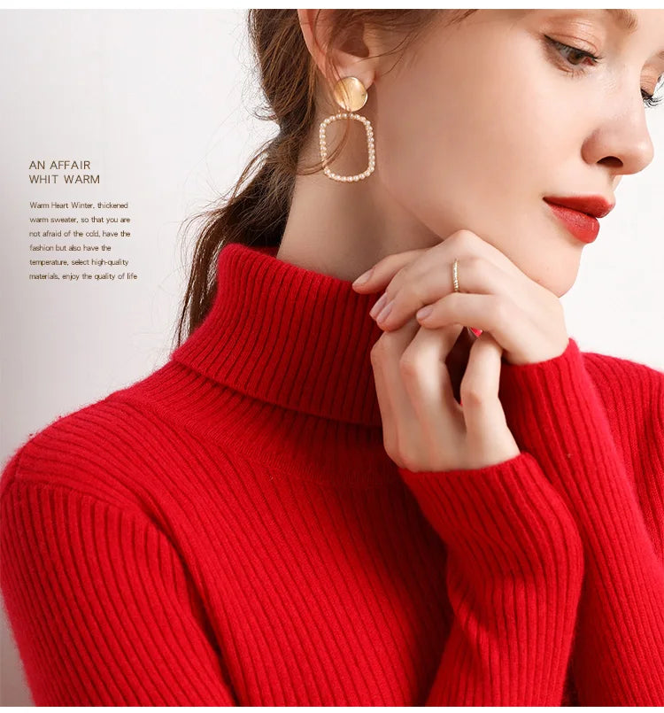 Heliar Women Fall Turtleneck Sweater Knitted Soft Pullovers Cashmere