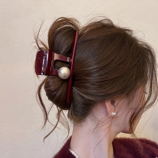 Large Red Pearl Hair Grab for Women Girls Headwear