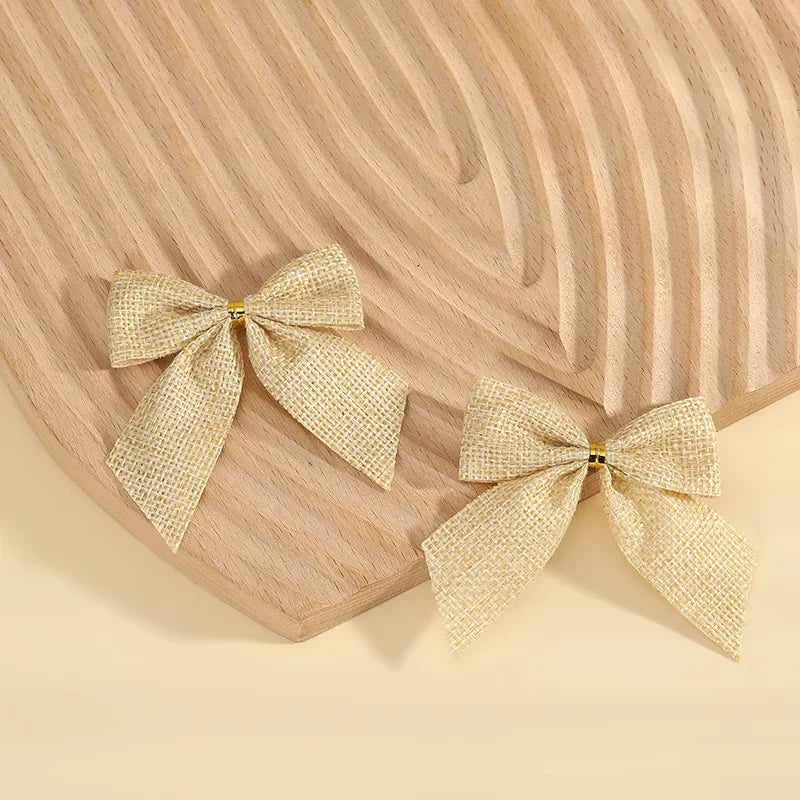 24/5pcs Christmas Bows Christmas Ornaments Gold Red Bows Christmas Tree Ornaments 2025 New Year Decorations Mini Bows Gift Wrap