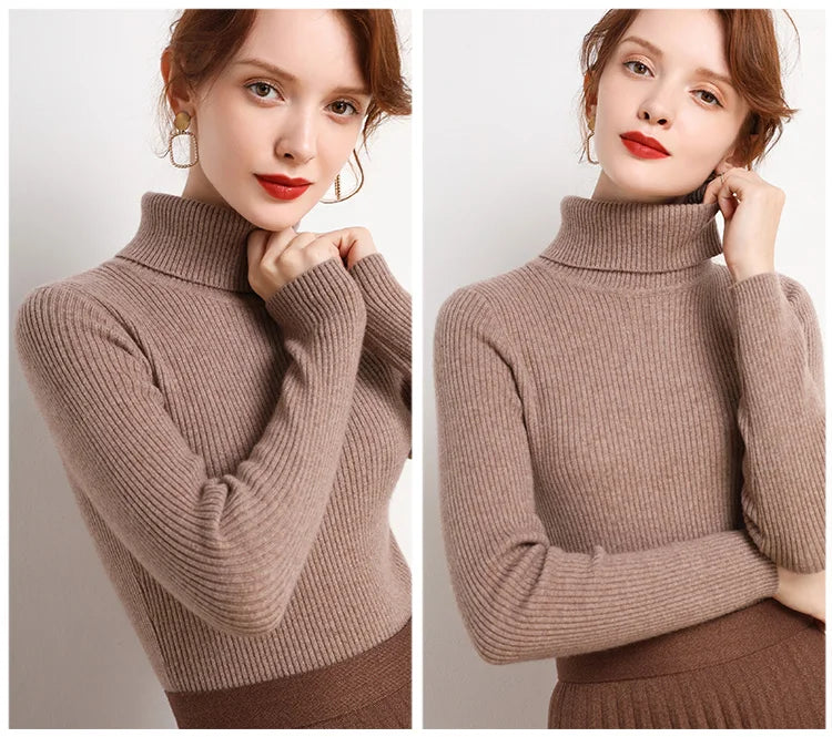 Heliar Women Fall Turtleneck Sweater Knitted Soft Pullovers Cashmere