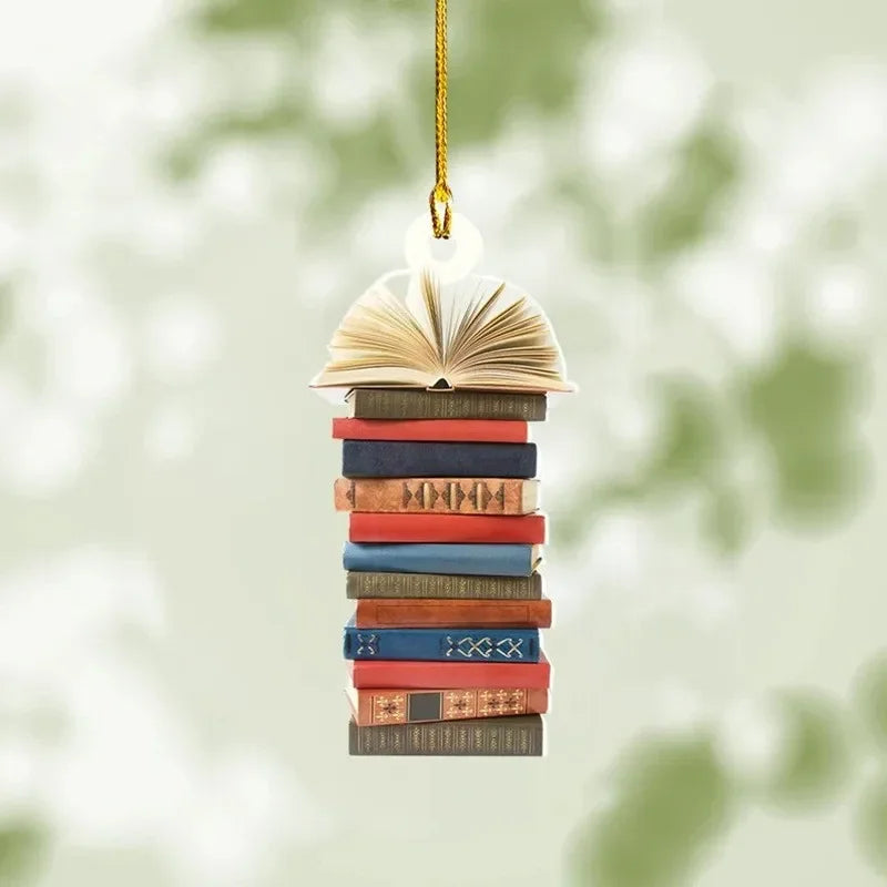 2D Acrylic Flat Printing Books Pendant Home Tree Window Hanging Decor Gift For Book Lovers Creative Book Christmas Tree Ornament