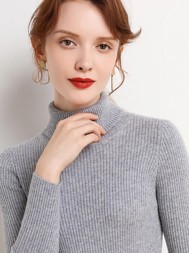 Heliar Women Fall Turtleneck Sweater Knitted Soft Pullovers Cashmere