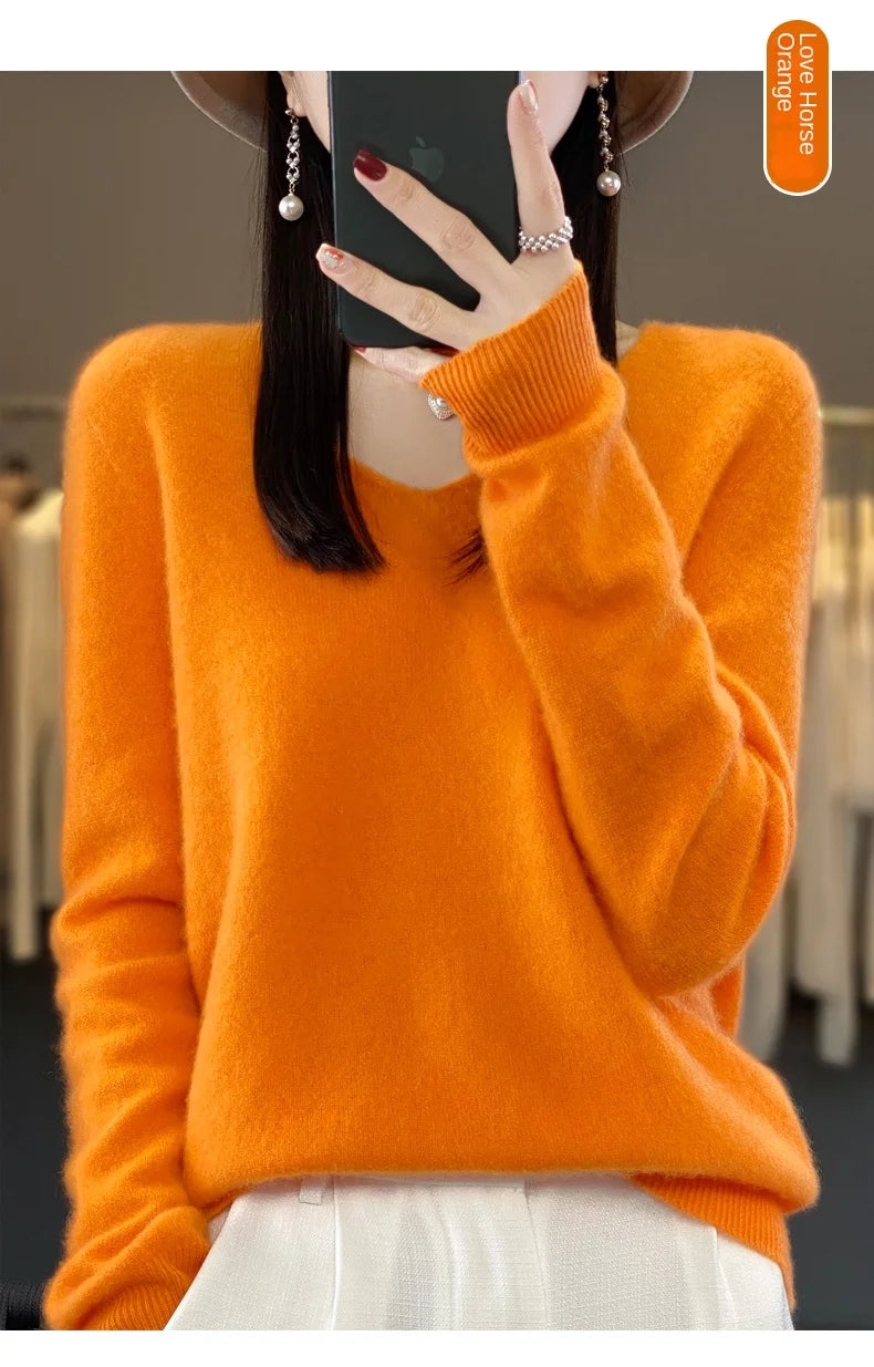 Merino Pure Wool V-neck Autumn And Winter Pullover Sweater