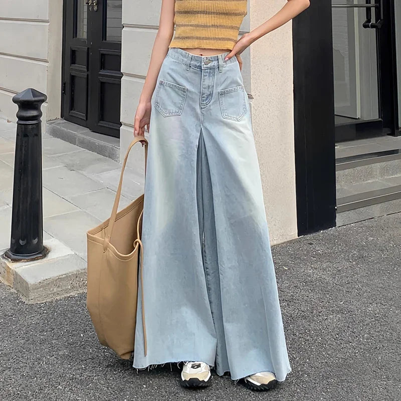 Woman High Waist Vintage Designer Wide Leg Jeans