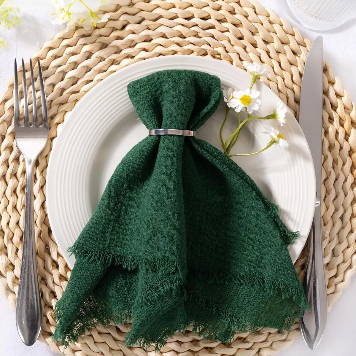 6Pcs 32x32cm Handmade Cotton Cloth Napkins, 100% Cotton