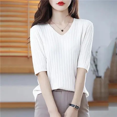 Women's V-neck Short-Sleeved Exquisite Cashmere