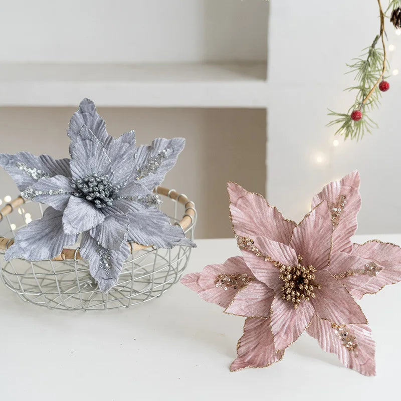 A Variety of High-end Velvet Fabric Hand-coated with Powder To Simulate Christmas Flowers and Christmas Decorations   Xmas Tree
