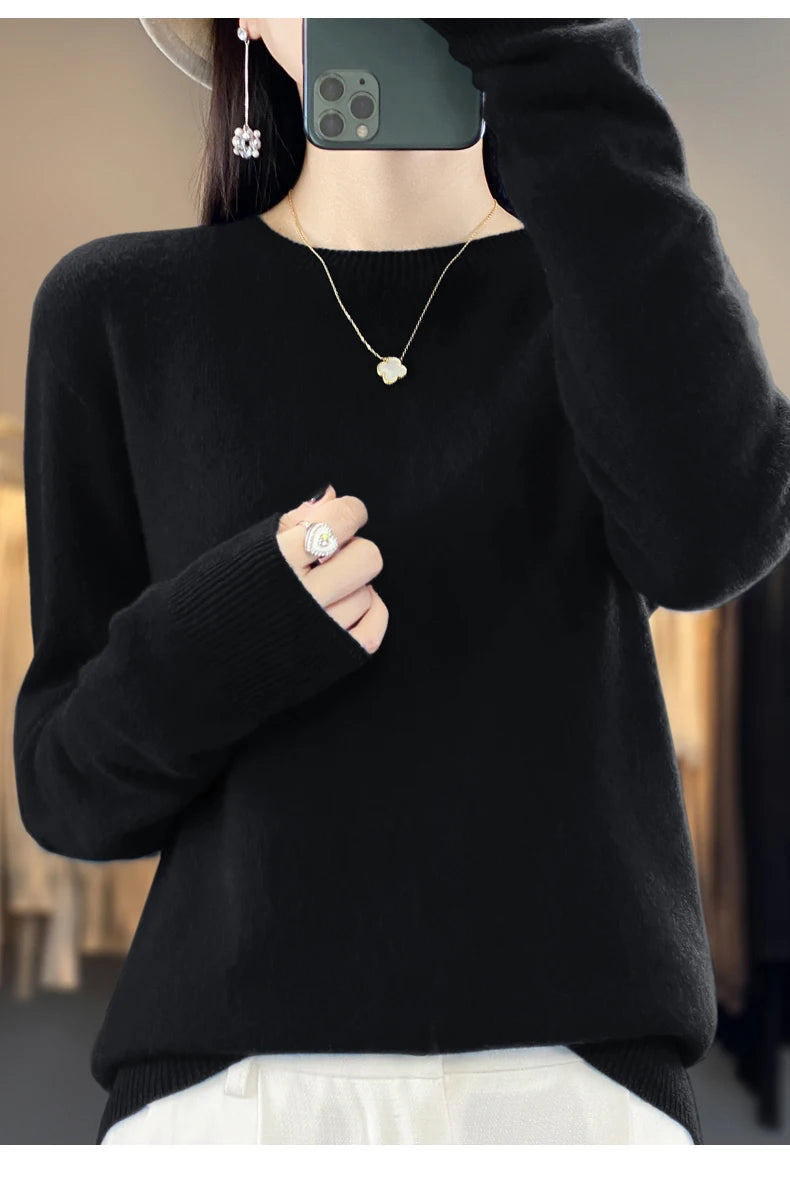 Wool Round Neck Top Fashion Versatile Knitted Loose Long Sleeve