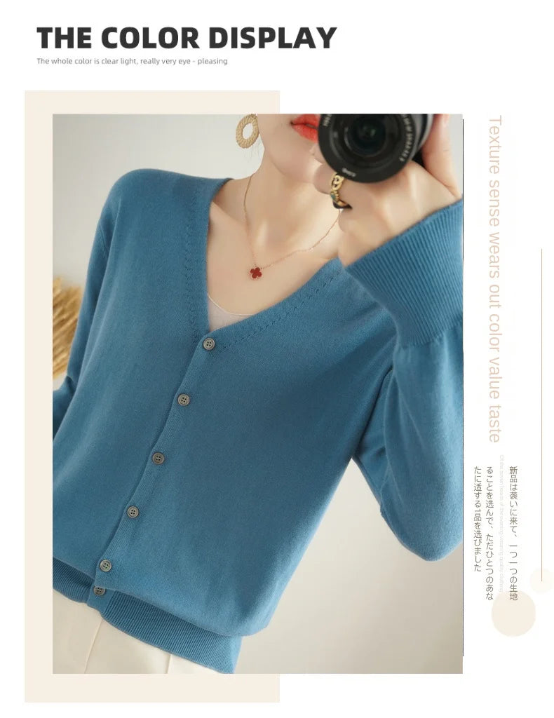 V-neck Knitted Sweater 100% Long Staple Cotton