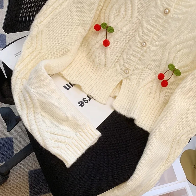Women Cardigans 2024 New Korean Fashion Cherry Design