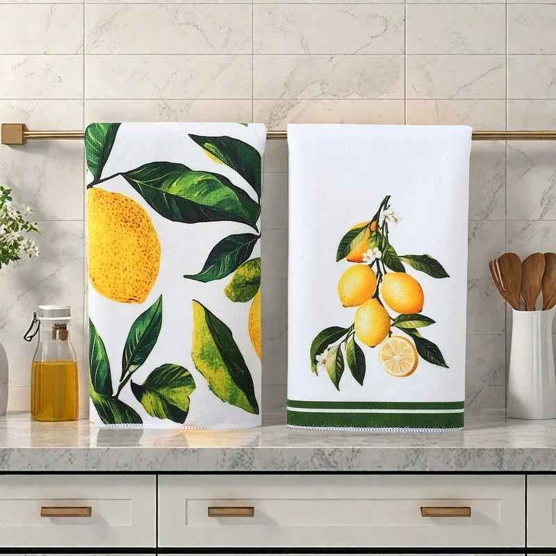 Lemon Print Kitchen Dish Towel Absorbent Kitchen Towels Quick Drying Dish Cloth for Spring Summer Kitchen Cooking Cleaning Decor