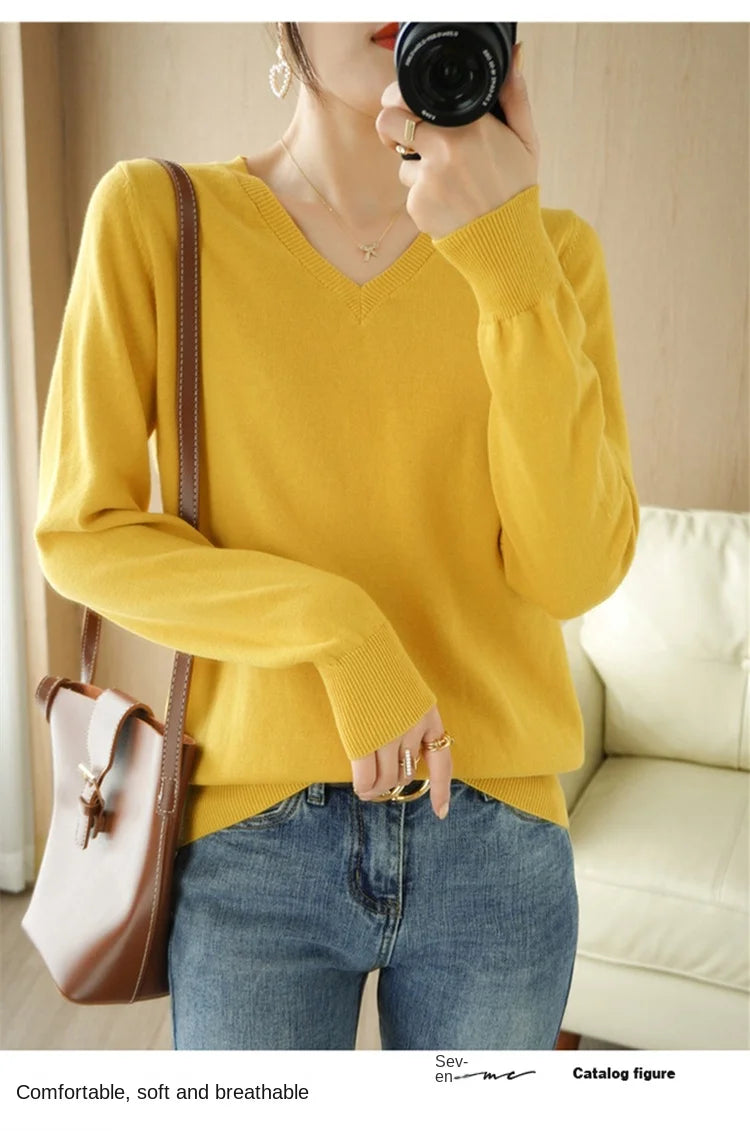 V-neck Knitted Sweater 100% Long Staple Cotton