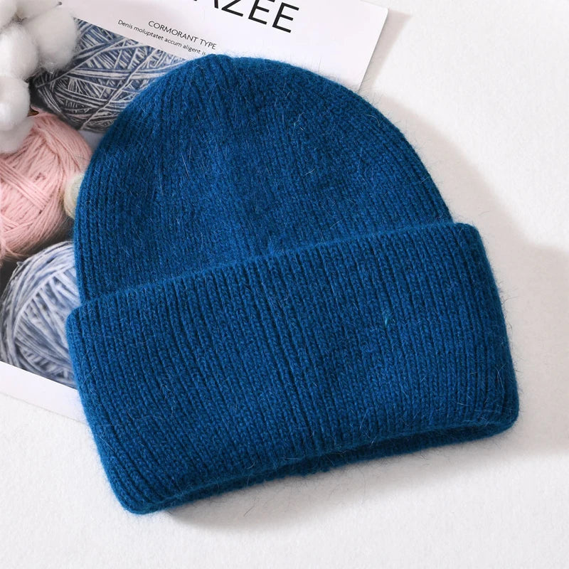 Winter Angola Rabbit Fur Knitted Beanies