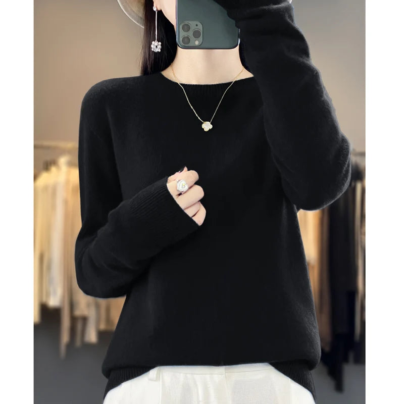 Wool Round Neck Top Fashion Versatile Knitted Loose Long Sleeve