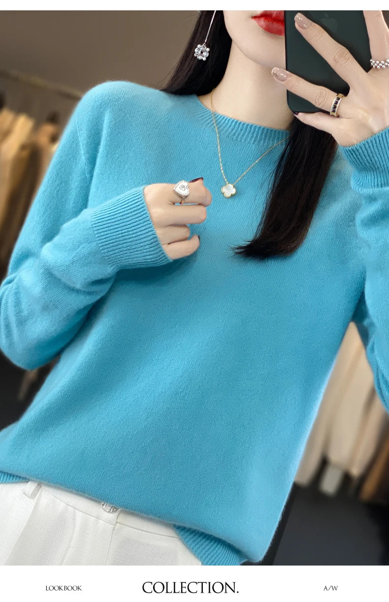 Wool Round Neck Top Fashion Versatile Knitted Loose Long Sleeve