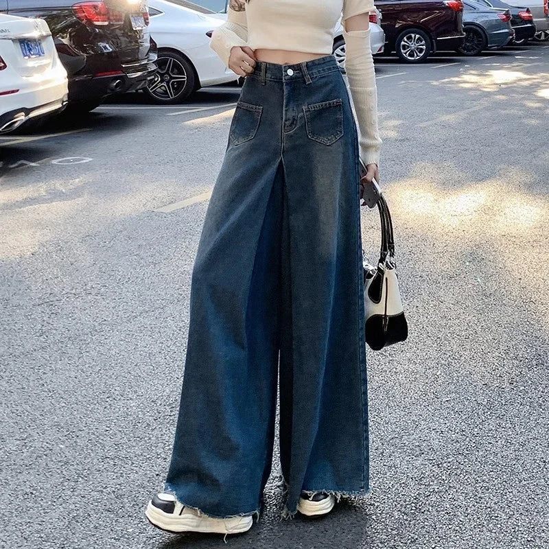 Woman High Waist Vintage Designer Wide Leg Jeans