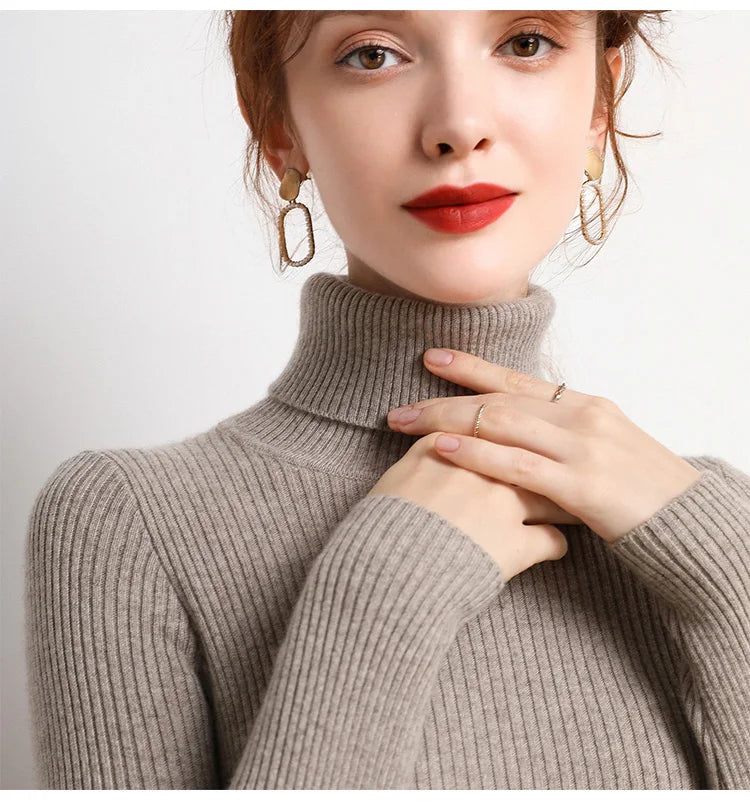 Heliar Women Fall Turtleneck Sweater Knitted Soft Pullovers Cashmere