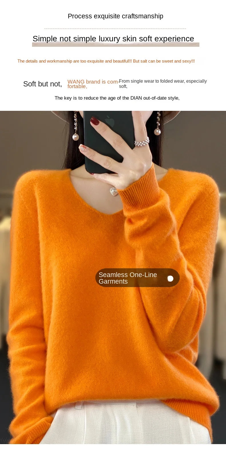 Merino Pure Wool V-neck Autumn And Winter Pullover Sweater