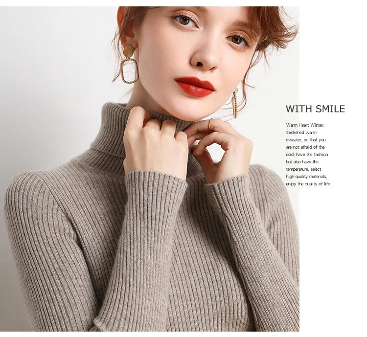 Heliar Women Fall Turtleneck Sweater Knitted Soft Pullovers Cashmere
