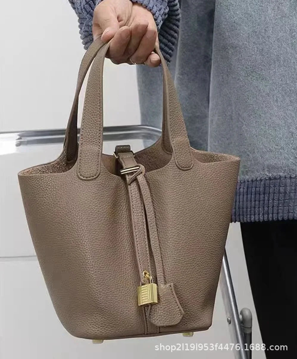 Large Capacity PU Handbag Basket Bucket Bag