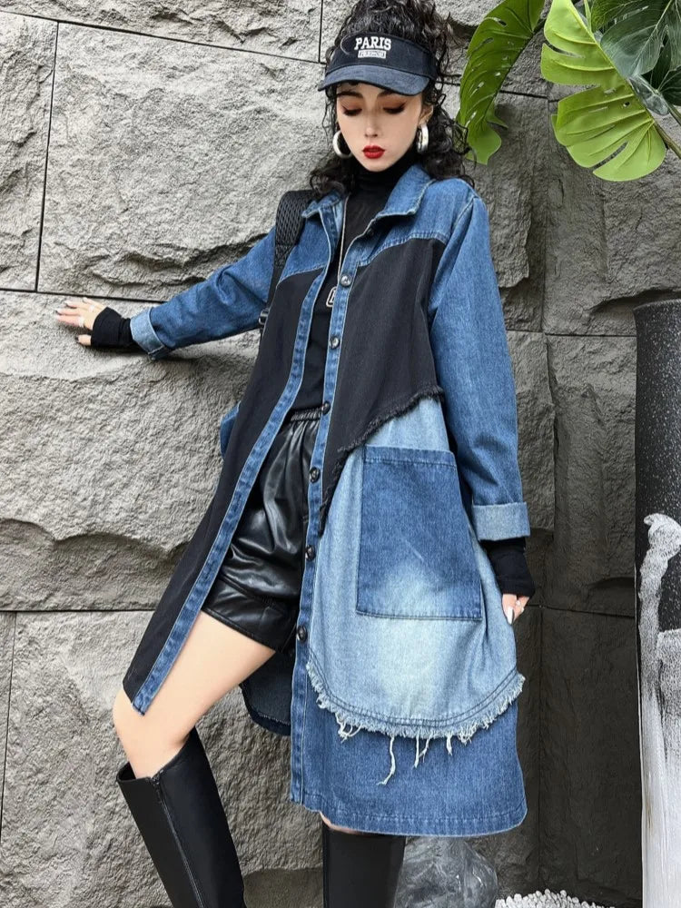Oversized Denim Autumn Midi Trench Coat