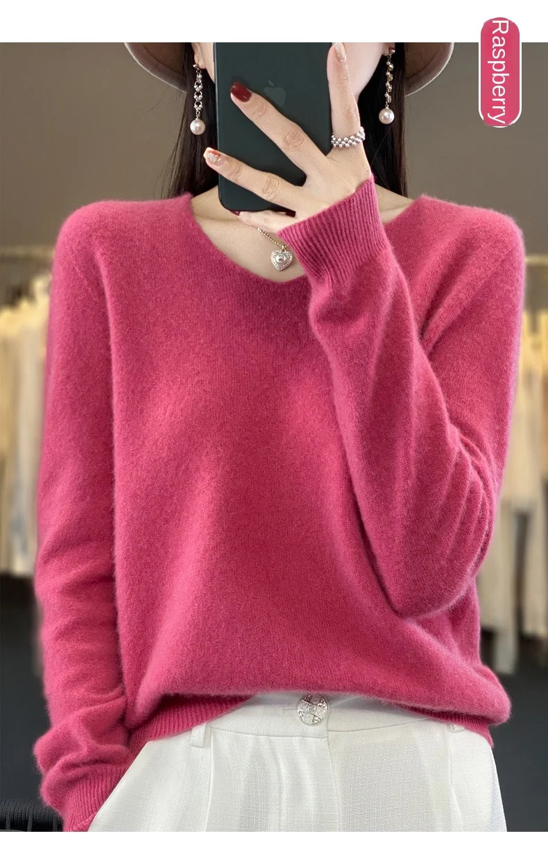 Merino Pure Wool V-neck Autumn And Winter Pullover Sweater