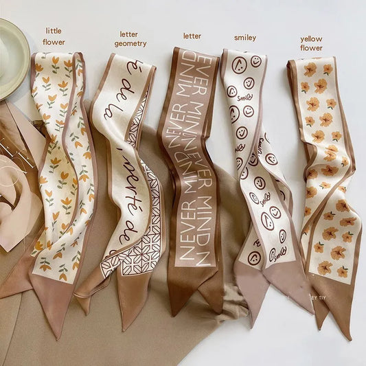 High-Grade Khaki Nude Color Series Silk Scarf Hair Band