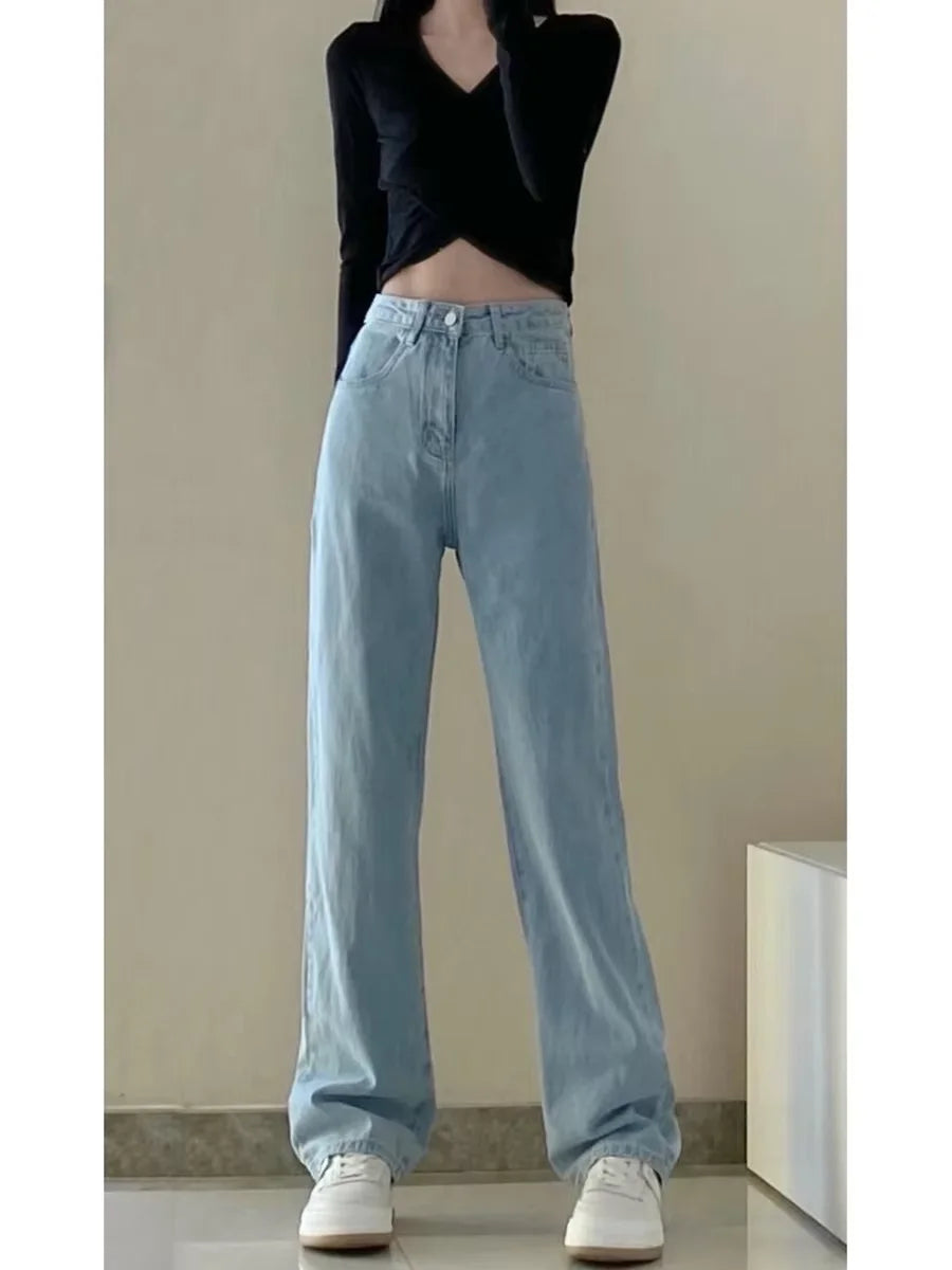 Women Denim Pants Vintage Straight Trousers