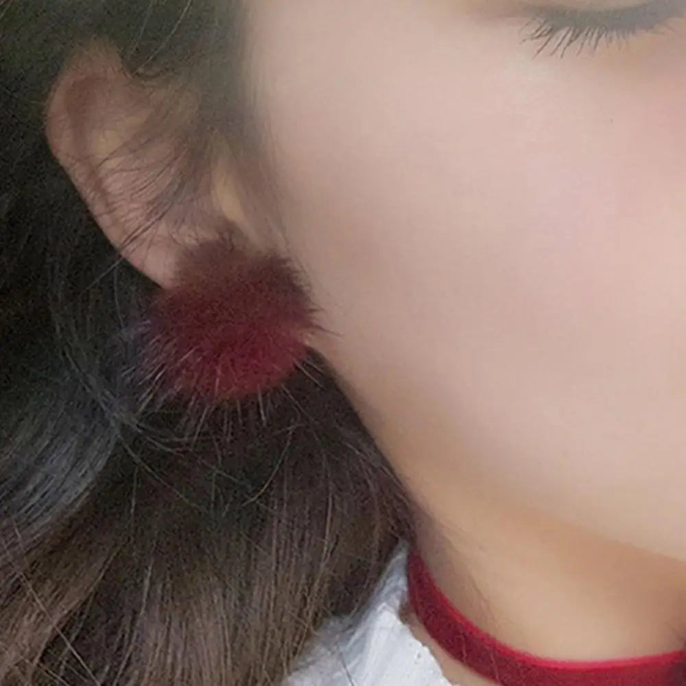 Women's Earrings Fashion Furry Fluffy Ball Stud Earrings Girls