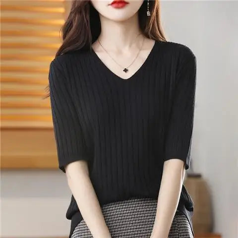 Women's V-neck Short-Sleeved Exquisite Cashmere
