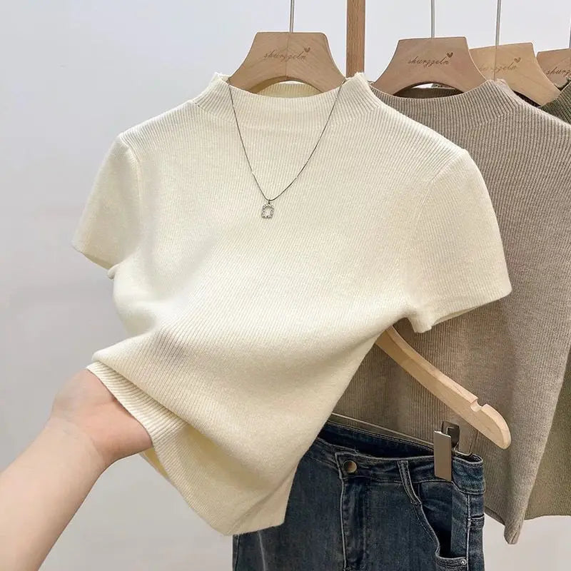 2025 Basic Turtleneck Solid Thin Summer Pullover