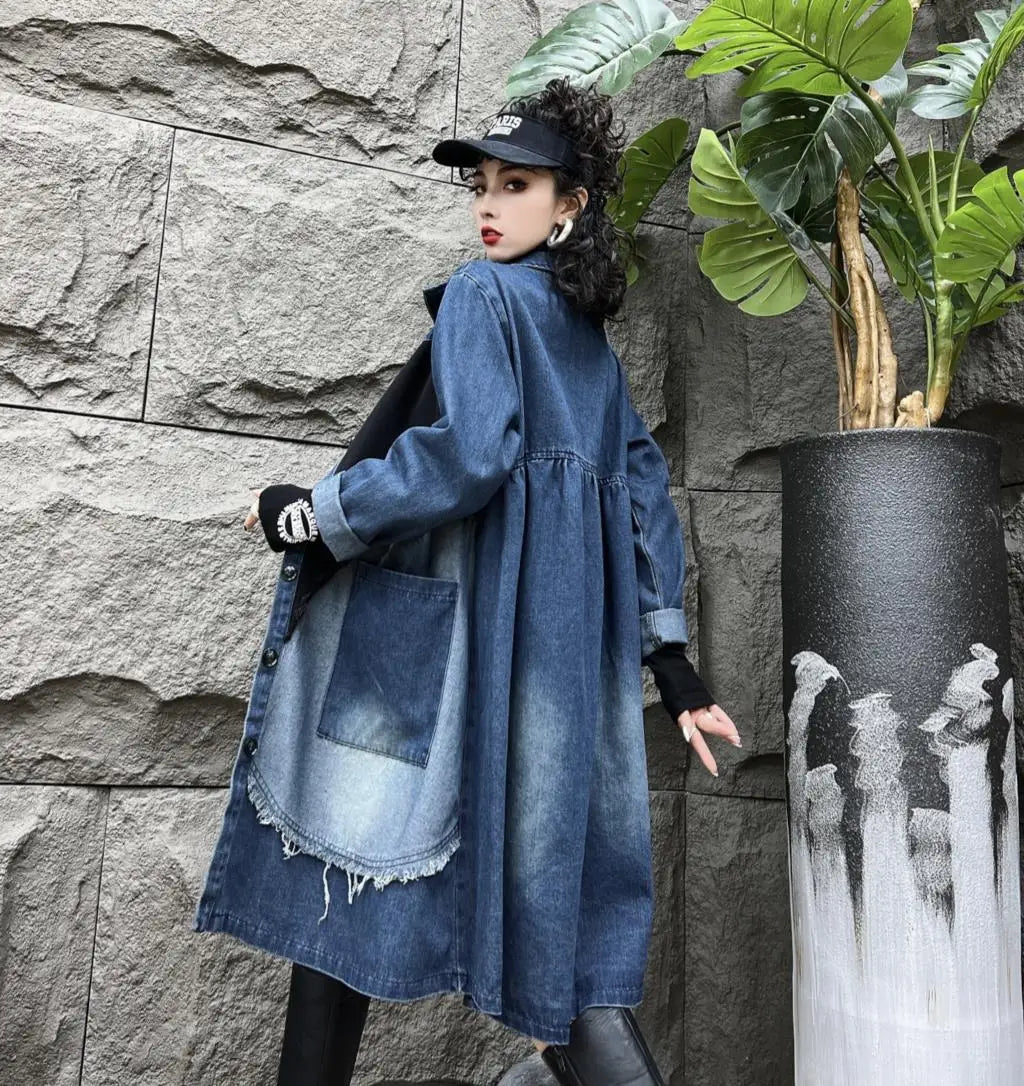 Oversized Denim Autumn Midi Trench Coat