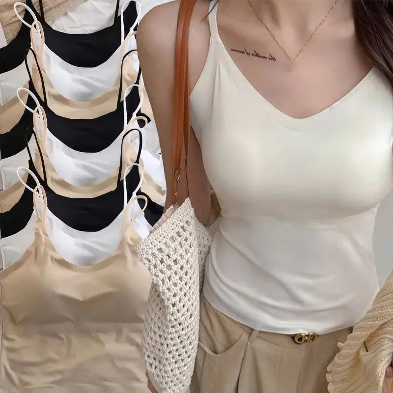 Women Summer Vest Tops Sleeveless Cotton Bustier with Pads