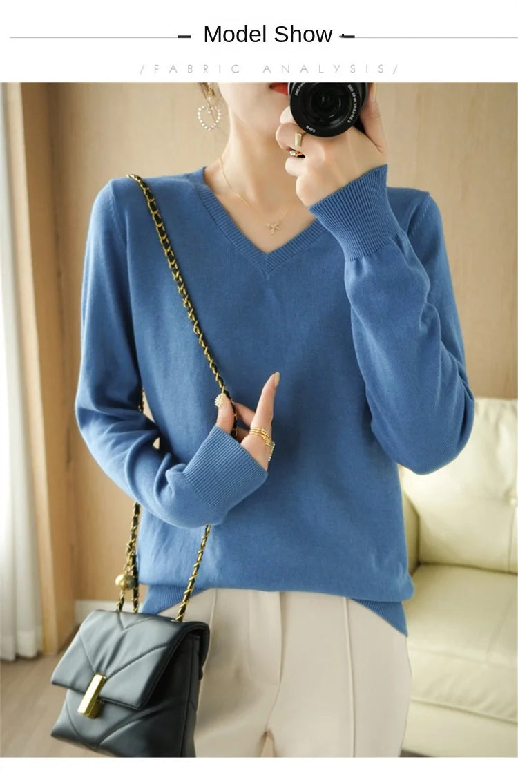 V-neck Knitted Sweater 100% Long Staple Cotton
