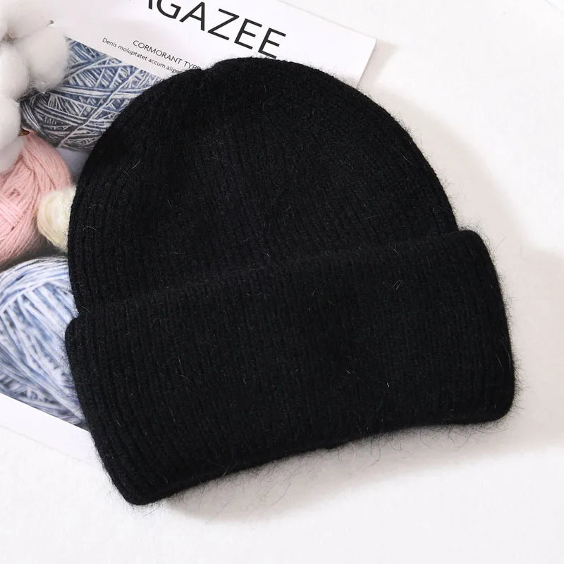 Winter Angola Rabbit Fur Knitted Beanies