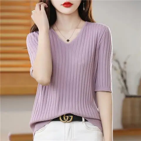 Women's V-neck Short-Sleeved Exquisite Cashmere
