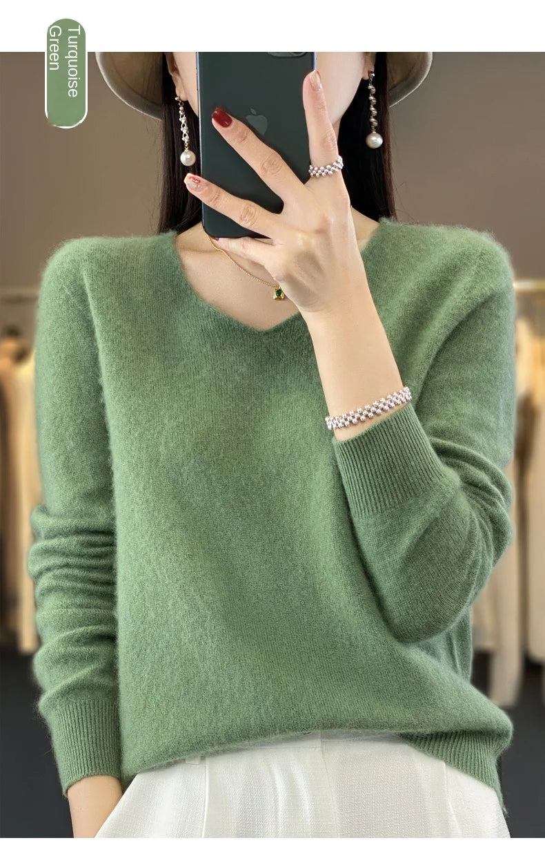 Merino Pure Wool V-neck Autumn And Winter Pullover Sweater