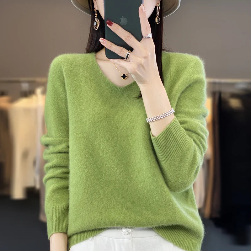 Merino Pure Wool V-neck Autumn And Winter Pullover Sweater